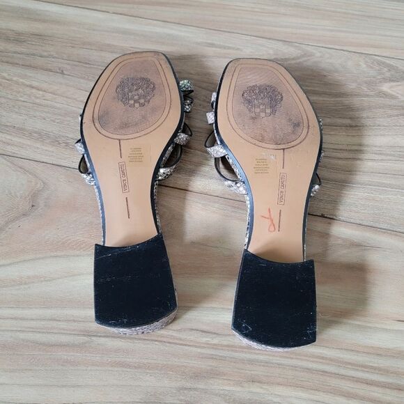 Vince Camuto Grenda Leather Strappy Mini Block Heel Sandal Holographic Snakeskin - Picture 13 of 15